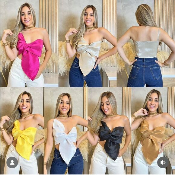 Pink Women's Sleeveless Crop Tube Top One Strapless Bow Twist Tie Front One Size - Picture 2 of 4